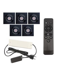 5 adjustable porch spotlights Rona square, IP44, with connection set and remote control, black