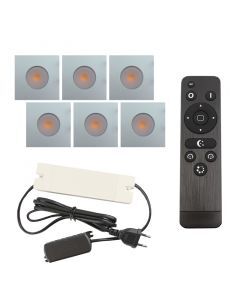 6 square chrome porch spotlights Dico, IP65, with connection set and remote control