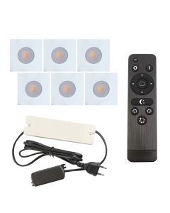 6 square white porch spotlights Dico, IP65, with connection set and remote control