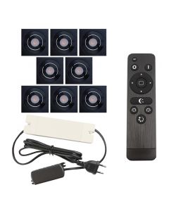 8 adjustable porch spotlights Rona square, IP44, with connection set and remote control, black