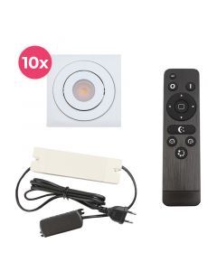 10 adjustable porch spotlights Rona square, IP44, with connection set and remote control, white