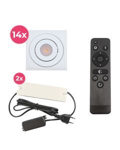 14 adjustable porch spotlights Rona square, IP44, with connection set and remote control, white