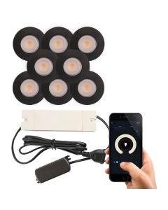 8 black smart porch spotlights Dico, IP65, with connection set