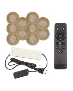 10 brass porch spotlights Dico, IP65, with connection set and remote control