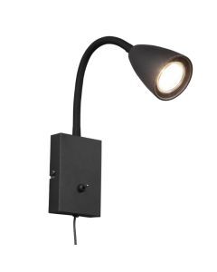 Black wall light modern, Joanne, with switch