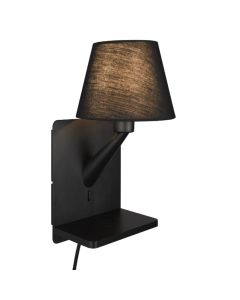 Black wall light fabric, Tahir, with switch