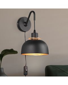 Black wall light industrial, Sylvano, with switch
