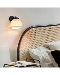 Rattan wall light brown, Laut, with switch