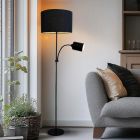Modern reading floor lamp black, Zev, with switch