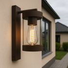 Modern outdoor wall light with dusk to dawn sensor rust coloured, Musa, IP44