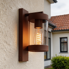 Modern outdoor wall light with dusk to dawn sensor rust coloured, Musa, IP44