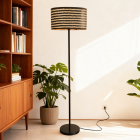 Bamboo floor lamp black, Jildau, with switch