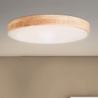 Modern flush ceiling light wood, Asude, 60W, warm to cold white adjustable LED, with remote control