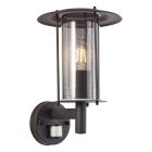 Rustic outdoor wall light with motion sensor black, Gezina, IP44