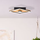 Wood flush ceiling light black, Virginia, 18W, 3000K LED