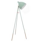 Green industrial tripod floor lamp metal, Jezebel, with pull switch