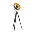 Black modern tripod floor lamp steel, Nickolas, with switch