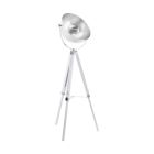 White industrial tripod floor lamp steel, Nickolas, with switch