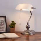 Nickel classic banker's lamp steel, Lugco, with pull switch
