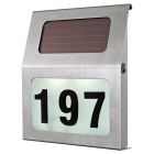 Silver illuminated house number stainless steel, Zora, 1W, 3000K LED, IP44, with switch