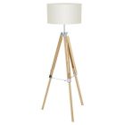 White rustic tripod floor lamp wood, Joana, with switch