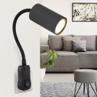 Black design plug in wall light metal, Roelof, with switch