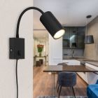 Black design plug in wall light metal, Roelof, with switch