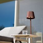 Rust Coloured outdoor table lamp rustic, Justine, 2W, 2700K LED, IP54, with touch dimmer