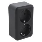 Q-Link surface-mounted socket outlet, 2-gang, with child protection and Schuko earth, black