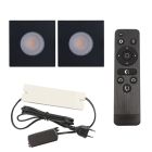 2 square black porch spotlights Dico, IP65, with connection set and remote control