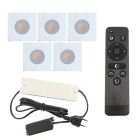 5 square white porch spotlights Dico, IP65, with connection set and remote control