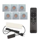 6 square chrome porch spotlights Dico, IP65, with connection set and remote control