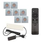 7 square chrome porch spotlights Dico, IP65, with connection set and remote control