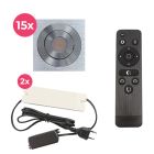 15 adjustable porch spotlights Rona square, IP44, with connection set and remote control, chrome