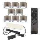 8 round chrome surface mounted spotlights Vasso, IP44, with connection set and remote control