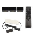 3 square black surface mounted spotlights Fredo, IP44, with connection set and remote control