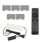5 square chrome surface mounted spotlights Fredo, IP44, with connection set and remote control
