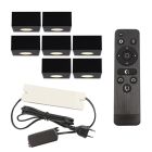 7 square black surface mounted spotlights Fredo, IP44, with connection set and remote control