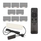 8 square chrome surface mounted spotlights Fredo, IP44, with connection set and remote control