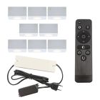 8 square white surface mounted spotlights Fredo, IP44, with connection set and remote control