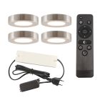 4 round kitchen cabinet lights, silver, with connection set and remote control