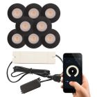 8 black smart porch spotlights Dico, IP65, with connection set