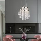 Chrome chandelier design, Sjon, 30W, warm to cold white adjustable LED, 3-step dimmable