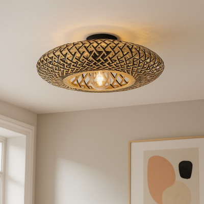Rattan flush ceiling light brown, Heimen
