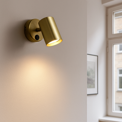 Modern wall spotlight brass, Elena, with switch