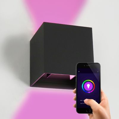 Modern smart wall light black, Dion, 6W, RGBW LED, IP54