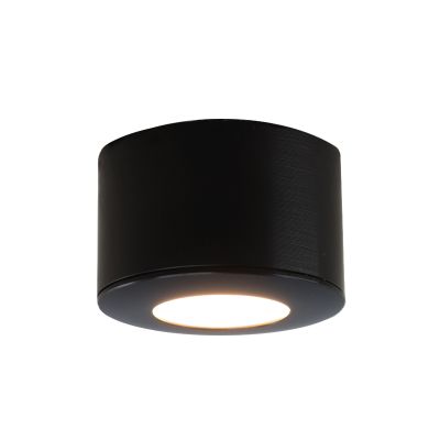 Round black surface mounted spotlight Vasso, IP44, dimmable