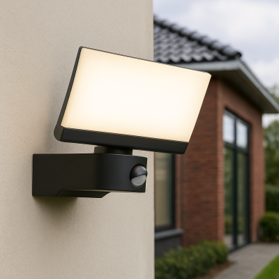 Modern outdoor wall light with motion sensor black, Leonie, 24W, 3000K LED, IP54