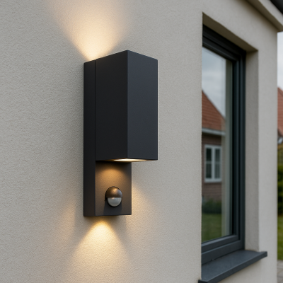 Modern outdoor wall light with motion sensor black, Corella, IP54