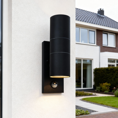 Modern outdoor wall light with motion sensor black, Pedro, IP44
